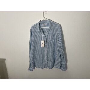 NWT Camixa Blue White Striped Linen Top Long Sleeve Button Down Size 2XL